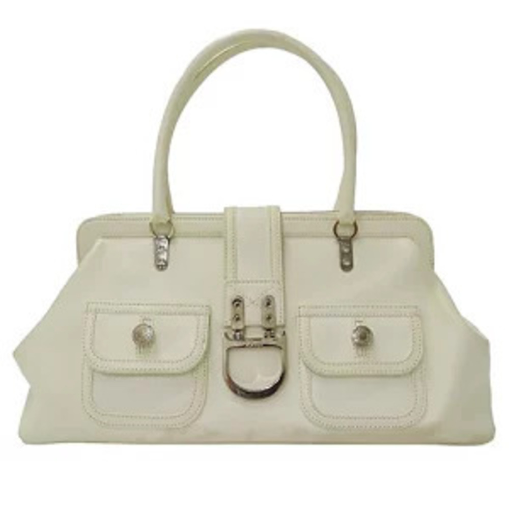 Dior Handbag Leather White Handheld Shoulder Bag Plain